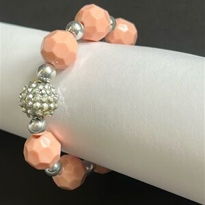 Women’s vintage pink/silver chunky beaded bracelet one size‎ stretches